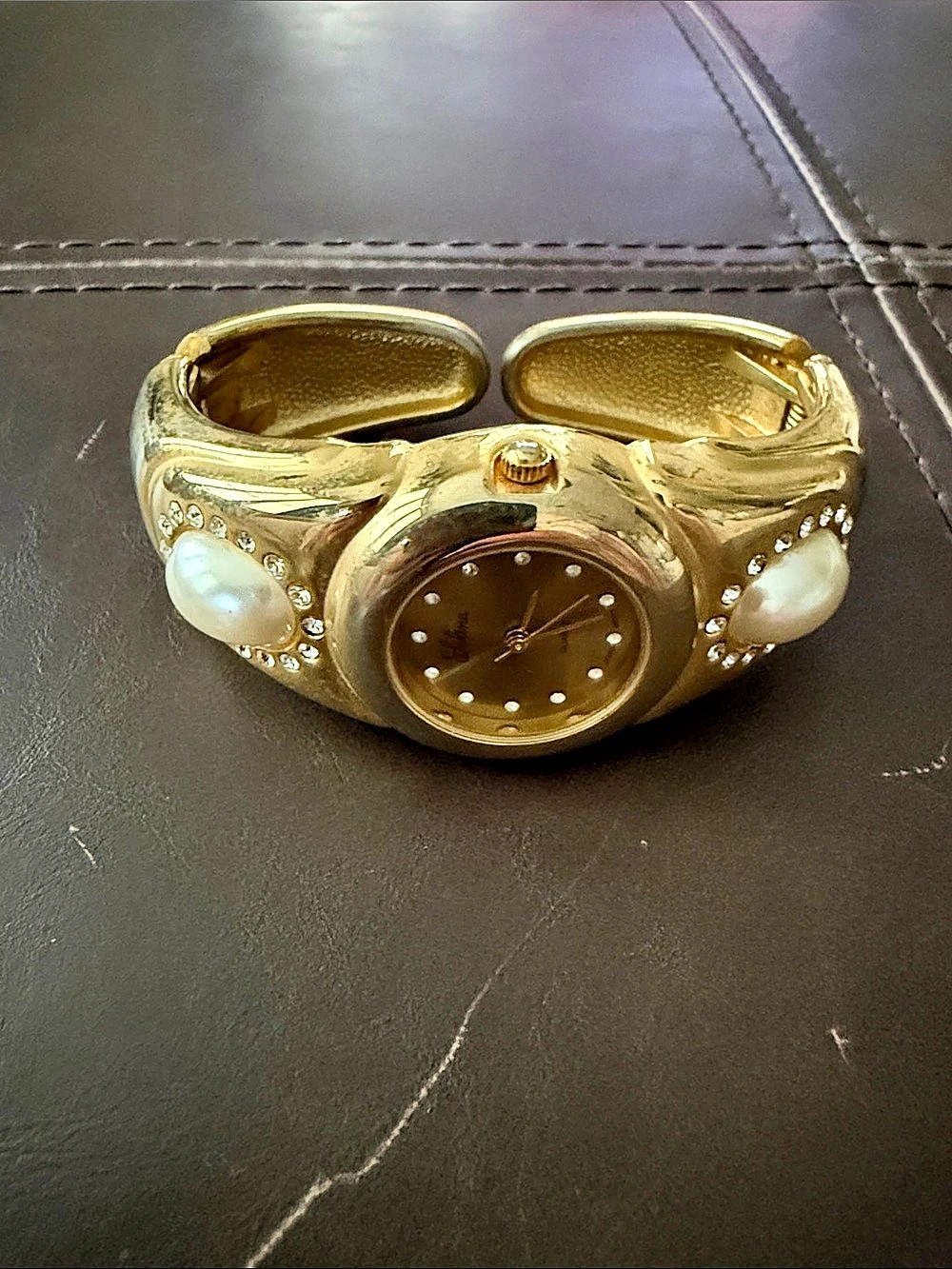 Gold-Tone Embellished Cuff Watch